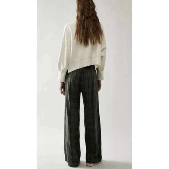 Free People CP Shades Plaid Trousers Millstone Green Slouchy Size Large - Picture 2 of 10